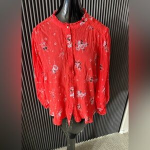 Per Una Coral Floral Boho Blouse | Size 16 | Cottagecore Prairie Top